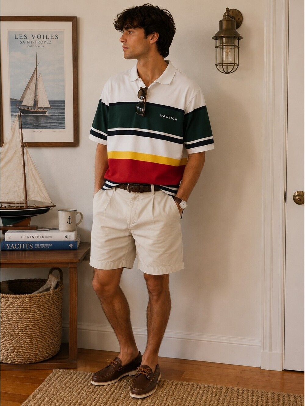 Vintage 90s Nautica Polo Shirt Mens XL Color Block  Hong Kong Coastal Preppy